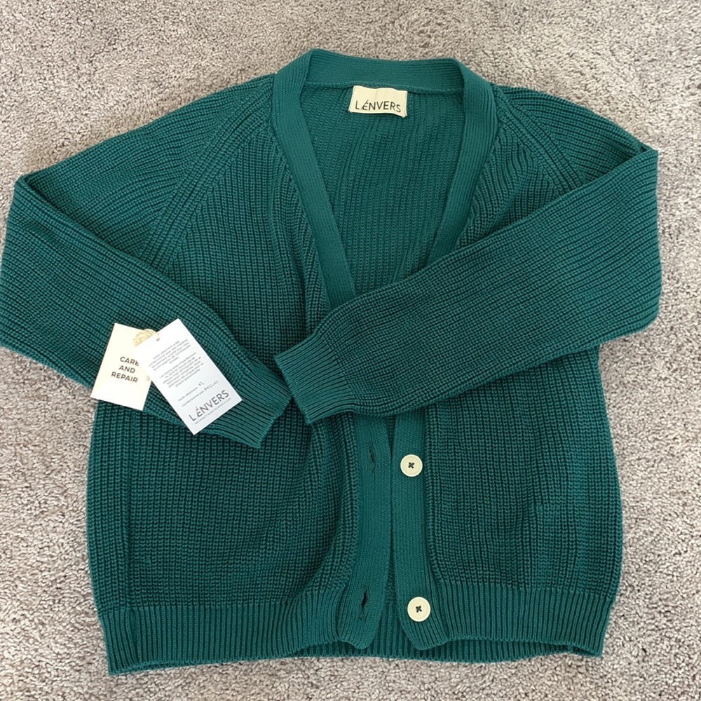 L’envers cotton cardigan in custom green XL